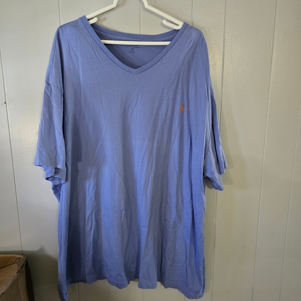 Polo Ralph Lauren V-Neck T-Shirt‎ Mens 3XB Blue Short Sleeve Cotton Pony Logo